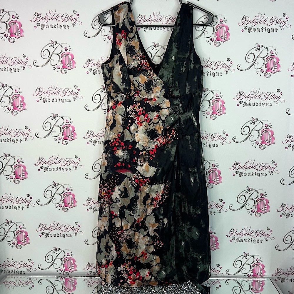 Donna Ricco dress silk flowers design Vneck  Floral Dress - Black and Red